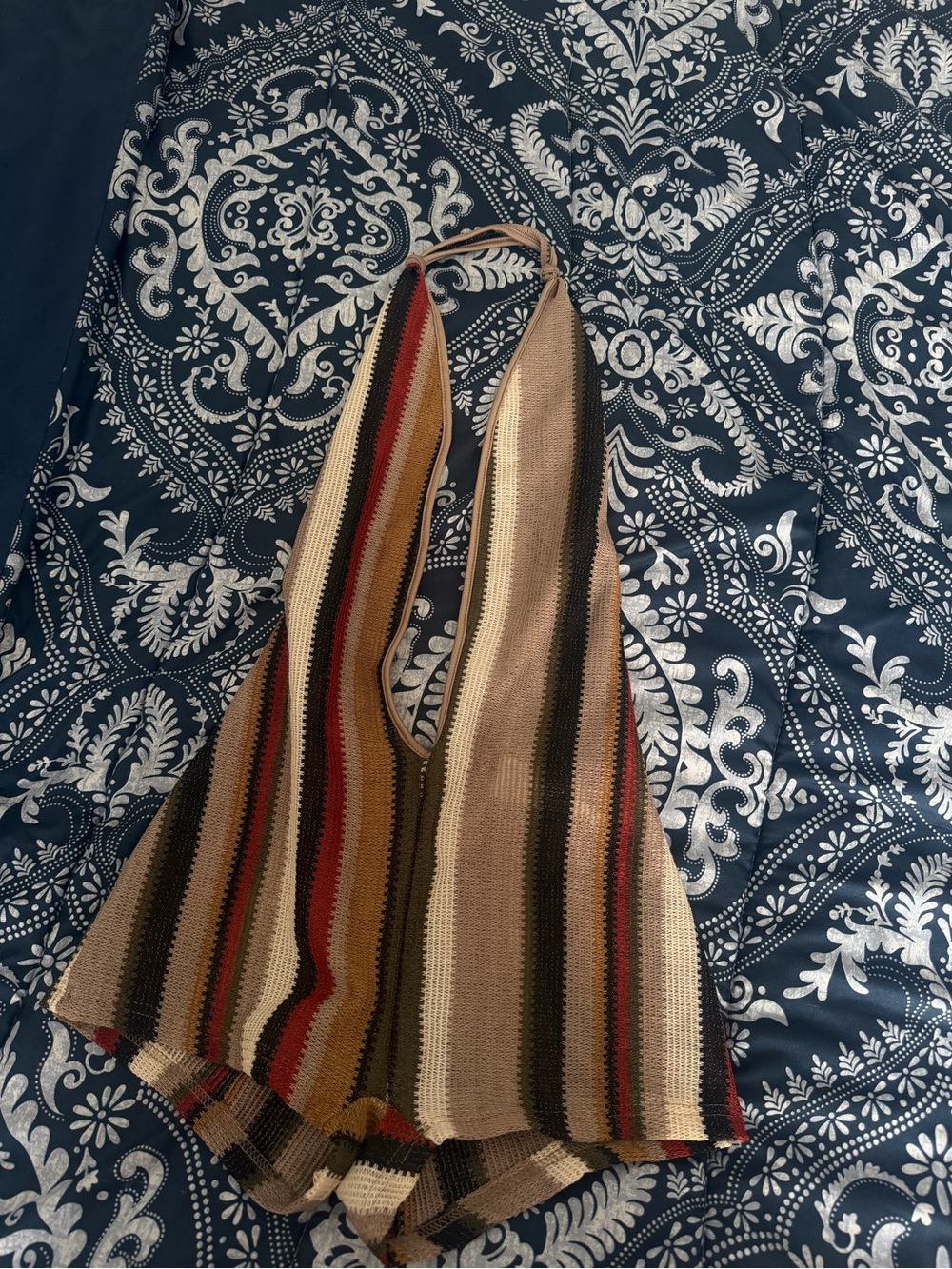 Striped Knit Tote Bag in Tan, Olive & Red